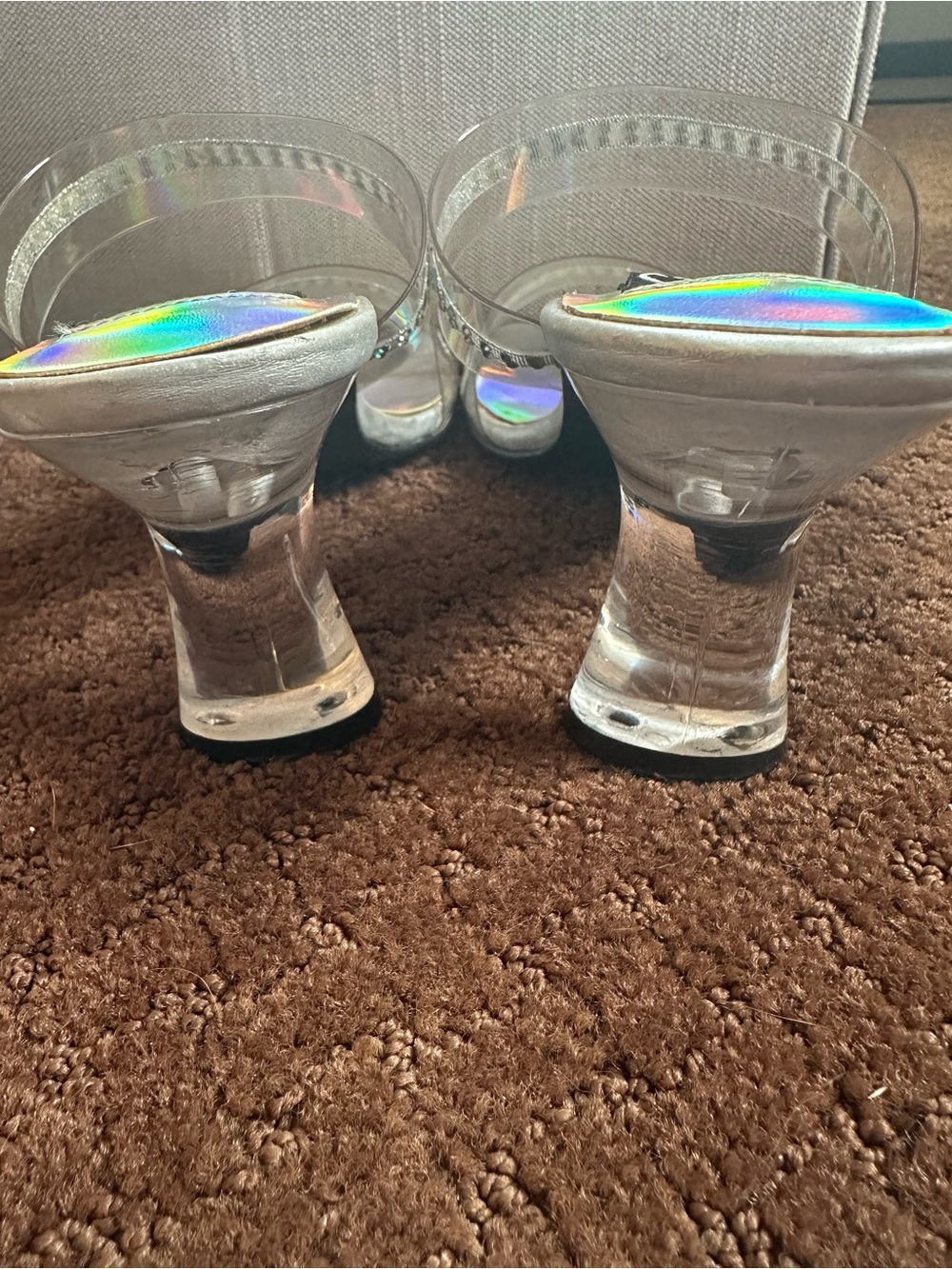 Mootsies Tootsies Gilette Sz 7.5 Clear Strap Silver Holographic Block Heels Y2k - Picture 5 of 8